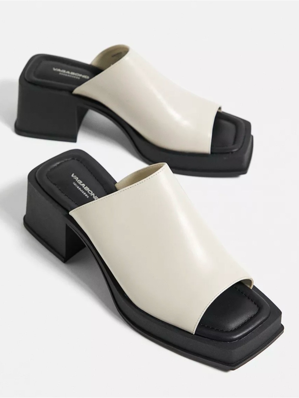 Vagabond Hennie Chunky Block Heel Mule Slide Sandals Leather 90’s Square Toe